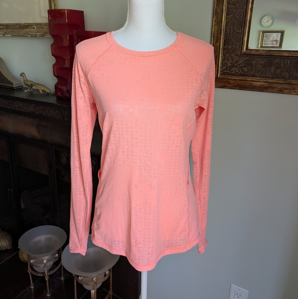 Lucy Tech Women's Medium Coral Pink Active Wear Long Sleeve Spotted Sheer Top 39